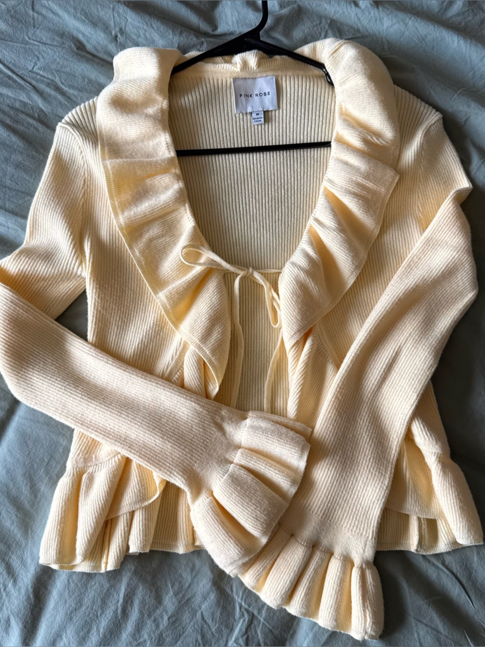 Ruffle-Trim soft yellow Knit Sweater